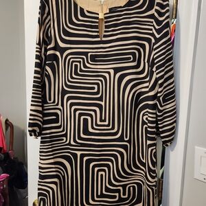 Tahari size 14 Black and Tan Geometric Pattern Dress